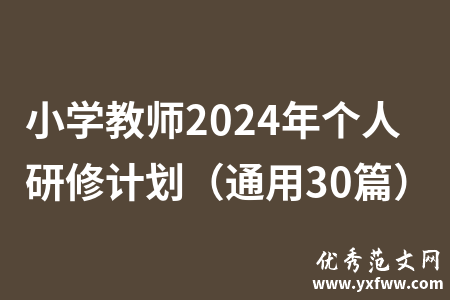小学教师2024年个人研修计划（通用30篇）
