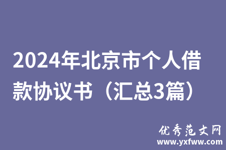 2024年北京市个人借款协议书（汇总3篇）